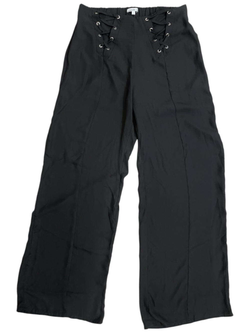 Charlotte Russe Black Chiffon Corset Waist Y2K Wide Leg Pants
